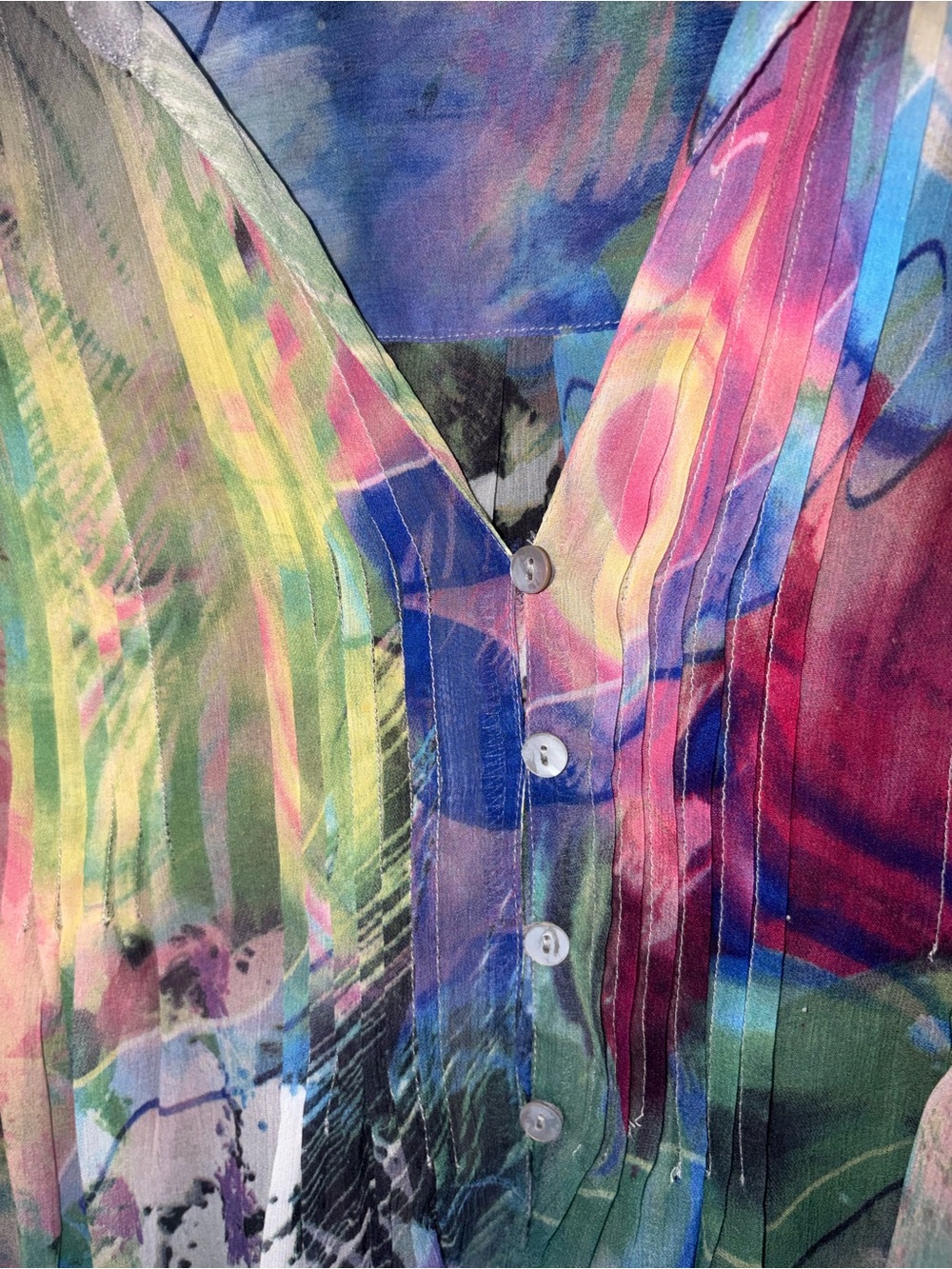 Sheer Multi-Color Abstract Print Blouse - Picture 4 of 7